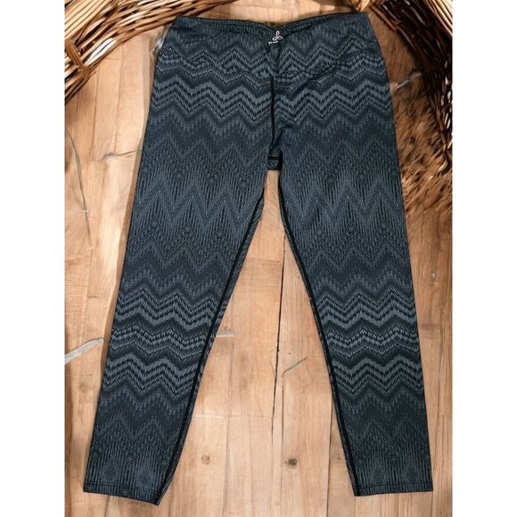 Prana Gray Green Zigzag Pattern Yoga Running Athleisure Athletic Leggings Size M - Picture 1 of 5